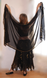M L XL - 2-piece Gypsy set BLACK GOLD : 12 points skirt + veil chiffon, sequins embroidered