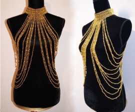 Beaded necklace with choker bellydance showdance Burlesque gogo dance GOLD - Collier bustier DORÉ