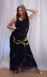 Halfcircle bellydance veil BLACK chiffon, GOLD or SILVER sequin rimmed - Voile demi cercle NOIR, bordé de paillettes dorées ou argentées