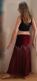 M Medium L Large XL - WINERED /DEEP RED Skirt with velvet hips and transparent chiffon leg part decorated with SILVER beads and sequins - Jupe de danse orientale velours chiffon