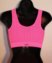 Mouwloos sportief stretch topje ROZE, FLUO NEON ROZE met wafeltjes motief- one size 36/38