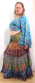 one size - Wrap and tie 2-layer GOLDEN BROWN PURPLE silk skirt with kashmir symbols
