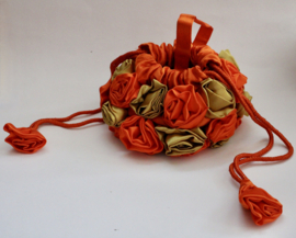 Satin purse ORANGE and GOLDEN roses decorated