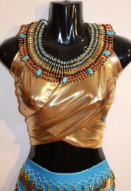 Hatchepsut Large 2 - Pharaonic  Necklace with Scarabs : BLACK, RED, GOLD and TURQUOISE BLUE