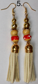 Tassel Earrings TURQUOISE, NAVY BLUE, OFF WHITE, BEIGE with Kachina doll for Good Luck