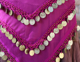 One size fits L, XL up to XXL - Basic bellydance coinbelt triangle CYCLAMEN PINK, GOLD decorated