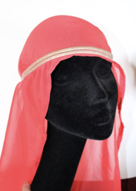 1001 Night harem veil, 2-pce set: Bicolor rectangle veil chiffon gradient from RED to soft red + COPPER-GOLDEN headband