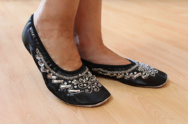 Bellydance shoes BLACK, SILVER sequinned, leather sole