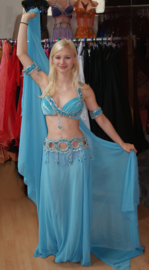 Complete bellydance show costume Snake costume TURQUOISE BLUE SILVER - Costumes "Serpent"