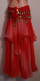 one size fits S M L - Bellydance skirt gradient chiffon 1 1/2 layer ombré RED