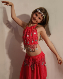 (8-13 years old) - 3-pce bellydance costume girls BRIGHT PINK, TURQUOISE, BLUE, PURPLE, RED, BLACK, WHITE : top + headband + skirt