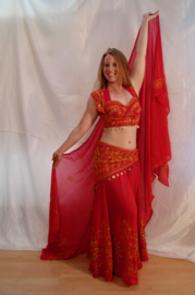 5-delig Indian Gypsy kostuum met borduursel ROOD, ZWART - BELLYWOOD