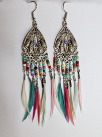 Lightweight oriental filigrane GOLDEN / SILVER colored earrings, subtle feathers fringe decorated