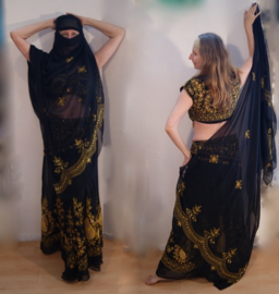 5-delig Indian Gypsy kostuum met borduursel ROOD, ZWART - BELLYWOOD