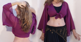 GROUP PURCHASE discounted with 23%!!! 7 amazing DARK MAGENTE/PURPLE bellydance tie tops chiffon, wide sleeves, batsleeves - one size fits XS, S, M, L, XL