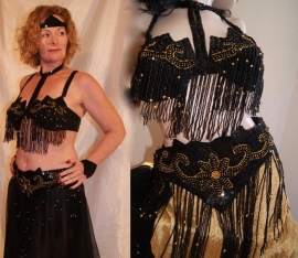 Fully sequinned 7-piece bellydance costume BLACK GOLD