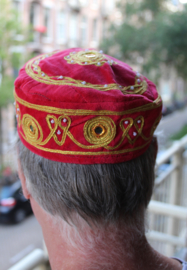 Harem head gear men / women RED, GOLD embroidered - Bonnet 1001 Nuits ROUGE homme / femme