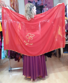 RODE, rechthoekige chiffon sluier met GOUDEN paillettenversiering - 180 cm x 105 cm