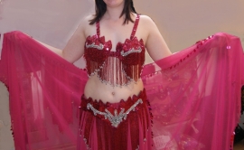 Fully sequinned 6-piece bellydance costume PINK SILVER, beaded fringe decorated size 36/38