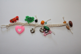 Macrame girls or children charm bracelet, heart, skateboard and turtle decorated