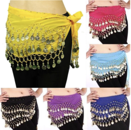 XXS XS - Girls  / boy CHILD bellydance scarf, coinbelt YELLOW WHITE / GOLDEN coins decorated