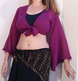 Chiffon tie top, "bat top" with very wide sleeves DARK MAGENTA / PURPLE - one size fits XS, S, M, L, XL