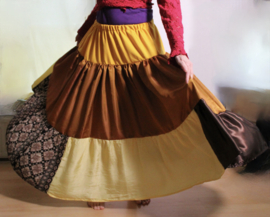 Strokenrok nr2 Tribal Fusion stijl SAFFRAANGEEL, GEEL, KOPERKLEUR, BRUIN - M Medium, L Large, XL Extra Large, XXL , XXXL 3XL