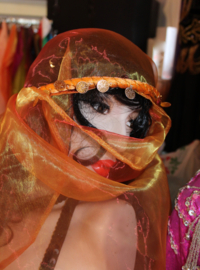 1001 Nacht organza ORANJE GOUDEN Haremsluier met prachtige glans + bijpassend hoofdbandje -