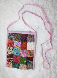 Soft multicolored Bohemian party purse, squares decorated - 23 cm x 17 cm