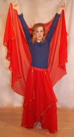 XS, S, M - Skirt oriental tulip RED golden sequin rimmed