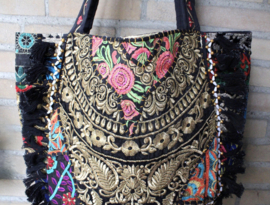 One of a kind, richely embroidered Banjari Indian Bohemian Bag BLACK5 GOLD