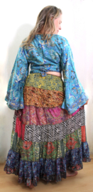 one size - Wrap and tie 2-layer GOLDEN BROWN PURPLE silk skirt with kashmir symbols