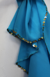 Halfcircle veil chiffon TURQUOISE TURKISH BLUE, GOLDEN or SILVER sequin rimmed - Voile  danse orientale BLEU TURQUOISE, sequins DORÉS ou ARGENTÉS