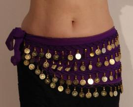 G59 - Bellydance coinbelt PURPLE BLUE GREEN LIME WINERED RED WHITE BLACK PINK - Foulard pour la danse orientale aux sequins DORÉS ou ARGENTÉS.