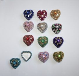 Glitter gift box heart, glitter, beads and mirrors decorated - 3,8 cm