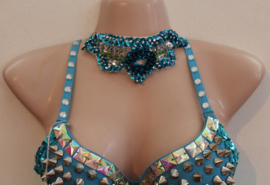 Fully sequinned choker necklace TURQUOISE GREEN SILVER