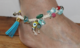 XL - Anklet "the Naturals" OFF WHITE with MULTICOLOR beads and tassels