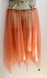 ZALM ROZE ORANJE , tule puntenrokje met GOUDEN muntjes - one size fits S, M, L - size 36/38/40