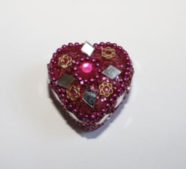 Glitter gift box heart, glitter, beads and mirrors decorated - 3,8 cm