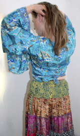 one size - Wrap and tie 2-layer GOLDEN BROWN PURPLE silk skirt with kashmir symbols