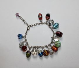 Armband / Enkelband met grote multicolor kralen, ZILVERkleurige ketting - 24 cm