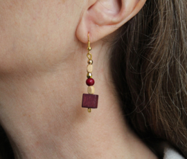 Lightweight wooden earrings PURPLE GOLD