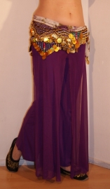 Stretch pants with transparent skirt overlayer PURPLE -one size fits S/M/L- Pantalon voilé VIOLET