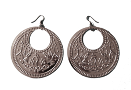 XL diameter 7,5 cm - Saidi earrings SILVER color Egypt with pharaonic symbols - boucles d'oreilles SAIDI Égyptiennes couleur ARGENTÉE