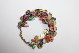 Small 23,6 cm - MULTICOLORED Anklet / Bracelet, GOLDEN coins decorated