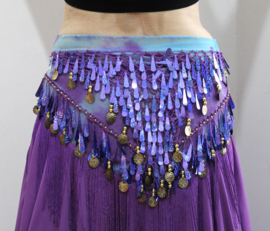 Triangular, chiffon, fringe rimmed bellydance scarf LILAC PURPLE BLUE MOTHER OF PEARL - One size fits S, M, L, Small, Medium, Large