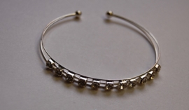 one size adaptable - Open bracelet with glitter stones SILVER color