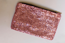 Glitter pailletten party tasje, make up tasje, toilettas met rits VIEUX ROSE