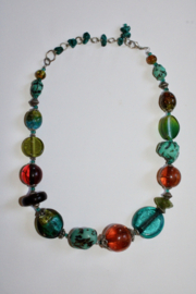 Bohemian hippy chick, Boho hippy chique TURQUOISE BLUE, GREEN and AMBER color beaded necklace