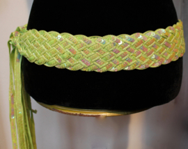 Sequinned braided belt LIGHT GREEN, iridiscent
